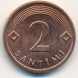 Latvia, 2 santimi, 1992–2009