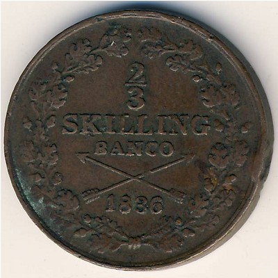 Sweden, 2/3 skilling, 1835–1843