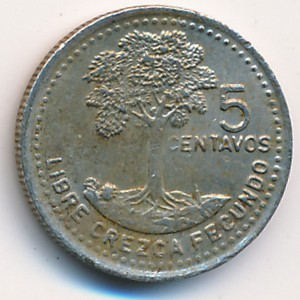 Guatemala, 5 centavos, 1985–1998