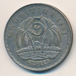 Mauritius, 5 rupees, 1991