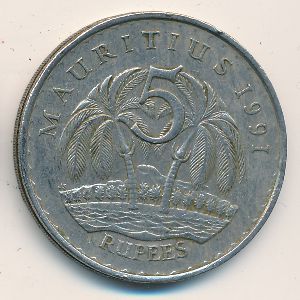 Mauritius, 5 rupees, 1991