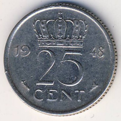 Netherlands, 25 cents, 1948