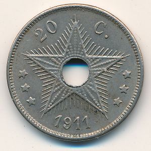 Belgian Congo, 20 centimes, 1910–1911