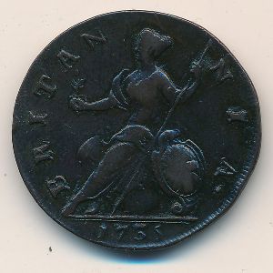 Великобритания, 1/2 пенни (1729–1739 г.)