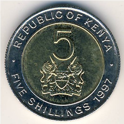 Kenya, 5 shillings, 1995–1997