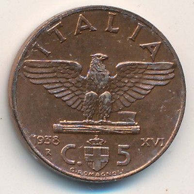 Italy, 5 centesimi, 1936–1939