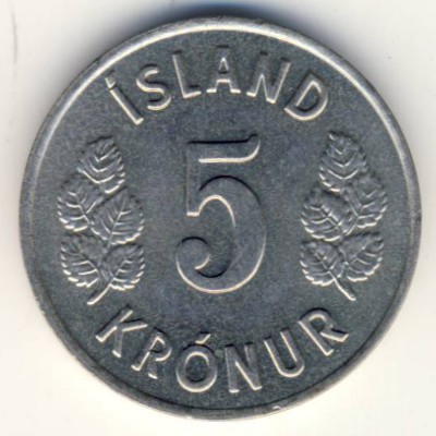 Iceland, 5 kronur, 1969–1980