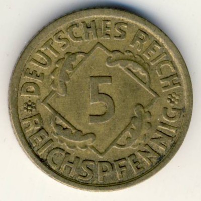 Weimar Republic, 5 reichspfennig, 1935