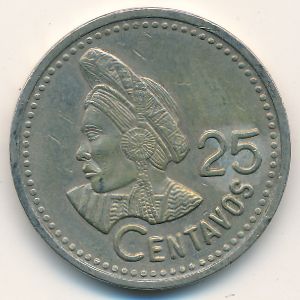 Guatemala, 25 centavos, 1996–2000