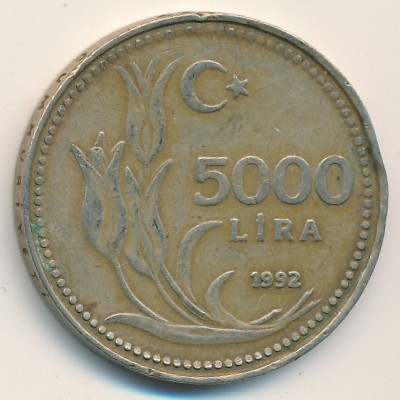 Turkey, 5000 lira, 1992