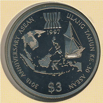 Brunei, 3 dollars, 1997