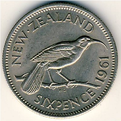 New Zealand, 6 pence, 1955–1965