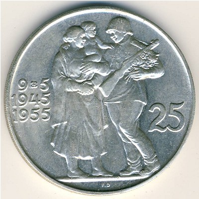 Czechoslovakia, 25 korun, 1955