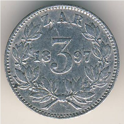 South Africa, 3 pence, 1892–1897