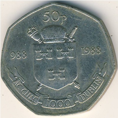 Ireland, 50 pence, 1988