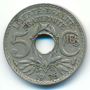 Франция, 5 сентим (1936 г.)