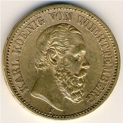 Wurttemberg, 20 mark, 1872–1873