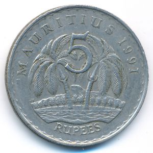 Mauritius, 5 rupees, 1991
