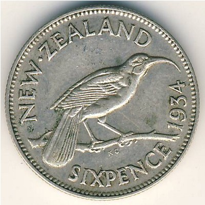 New Zealand, 6 pence, 1933–1936