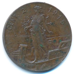 Italy, 2 centesimi, 1915