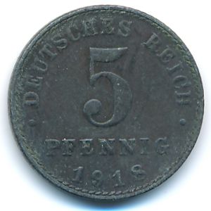 Germany, 5 pfennig, 1918