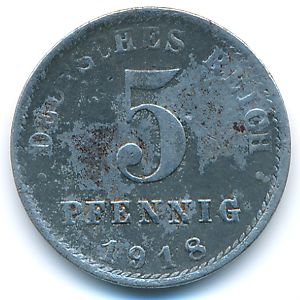 Germany, 5 pfennig, 1918