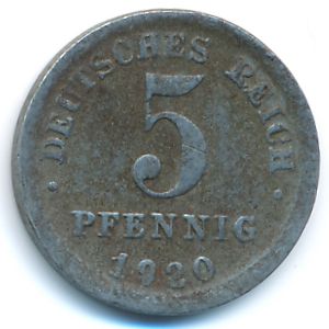 Germany, 5 pfennig, 1920