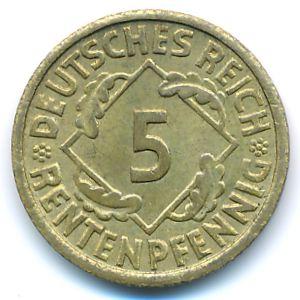 Weimar Republic, 5 rentenpfennig, 1923–1925