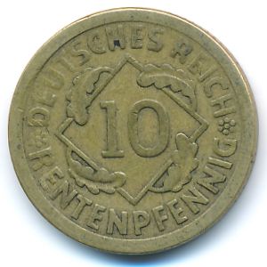 Weimar Republic, 10 rentenpfennig, 1924