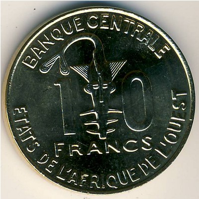 West African States, 10 francs, 1981–2017