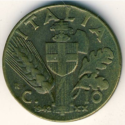 Италия, 10 чентезимо (1939–1943 г.)