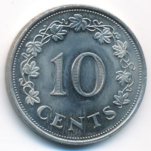 Malta, 10 cents, 1972–1981