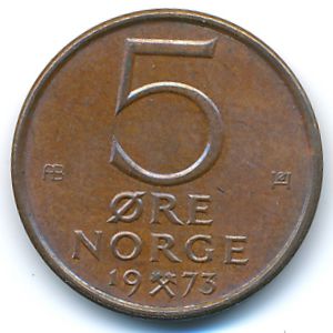 Norway, 5 ore, 1973–1982