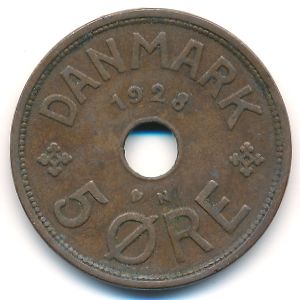 Denmark, 5 ore, 1928