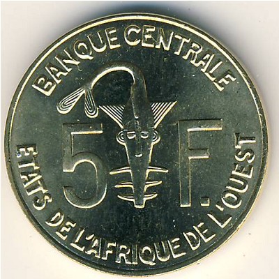 West African States, 5 francs, 1965–2015