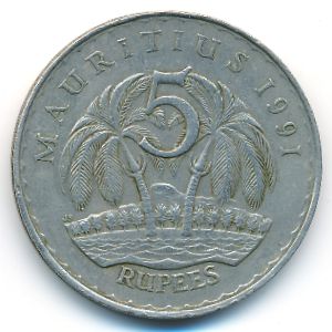 Mauritius, 5 rupees, 1987
