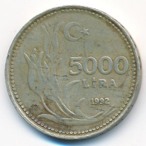 Turkey, 5000 lira, 1992