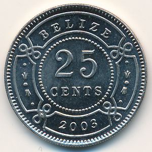 Belize, 25 cents, 1974–2017