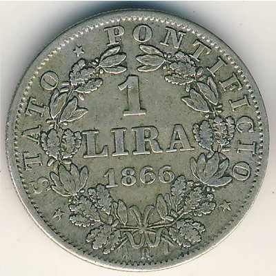 Papal States, 1 lira, 1866