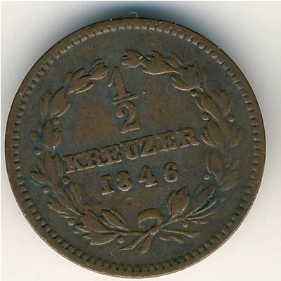 Baden, 1/2 kreuzer, 1842–1852