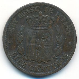 Spain, 10 centimos, 1877