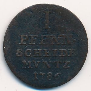 Вальдек-Пирмонт, 1 пфенниг (1781–1799 г.)