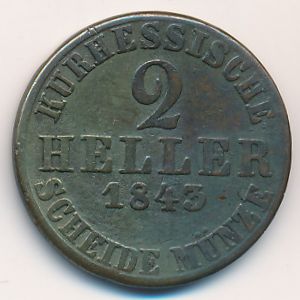 Hesse-Cassel, 2 heller, 1843