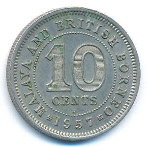 Malaya and British Borneo, 10 cents, 1957