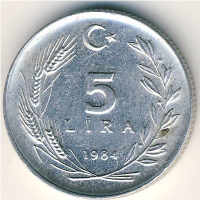 Turkey, 5 lira, 1984–1989