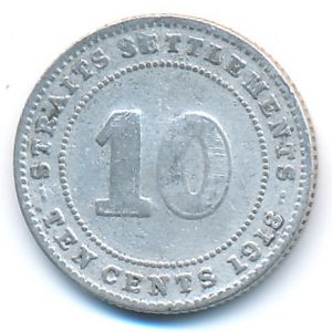 Straits Settlements, 10 cents, 1918