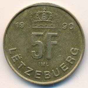 Luxemburg, 5 francs, 1990