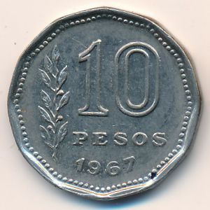 Argentina, 10 pesos, 1967