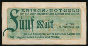 Lindau., 5 марок, 1918