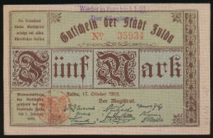 Фульда., 5 марок (1918 г.)